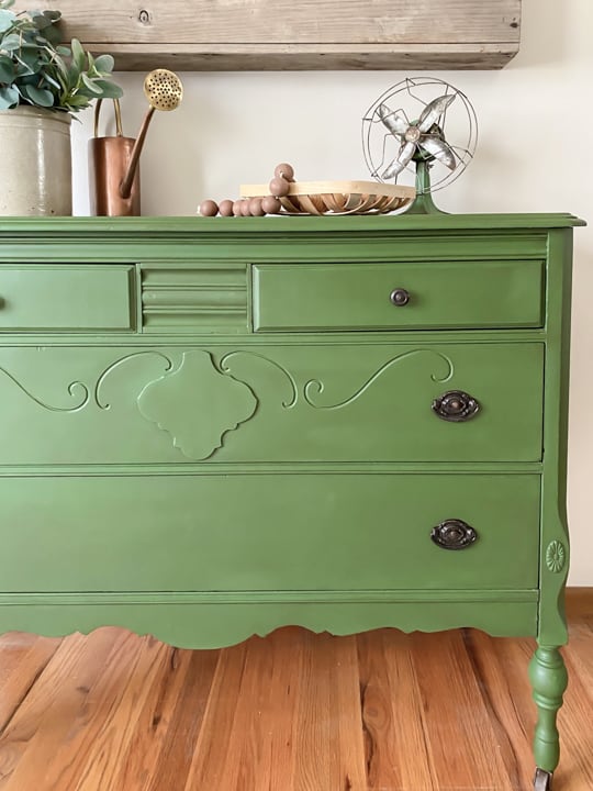 This Green Painted Dresser Makeover combines a beautiful paint color and furniture wax to create a custom piece in a few, short steps.