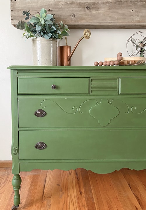 This Green Painted Dresser Makeover combines a beautiful paint color and furniture wax to create a custom piece in a few, short steps.