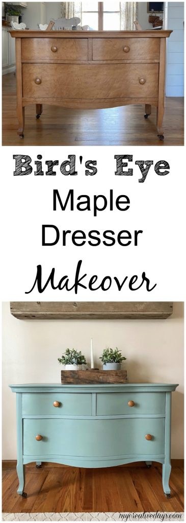 This Bird's Eye Maple Dresser Makeover tutorial shows you how to brings life to an old piece in a big way with some cleaning, a fun paint color and wax!