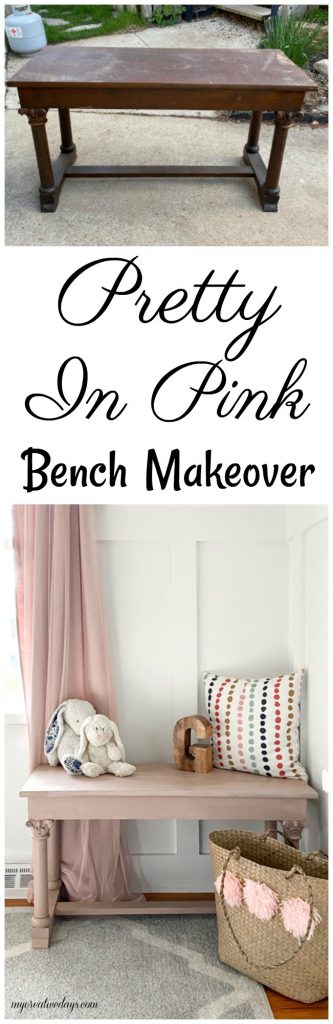 An old piano bench that called for a Pretty in Pink Bench Makeover to highlight the details on the legs and make it beautiful again.