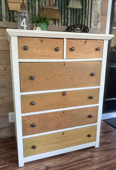 This dresser has a fun story and the makeover couldn't have been easier. I am sharing the easy tutorial of this painted oak dresser makeover on the blog.