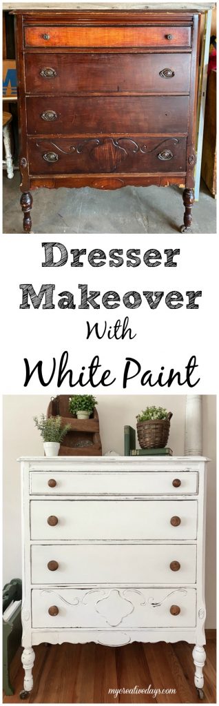 This Dresser Makeover With White Paint & BOSS was an easy transformation that made this outdated dresser pretty again in just a few steps.