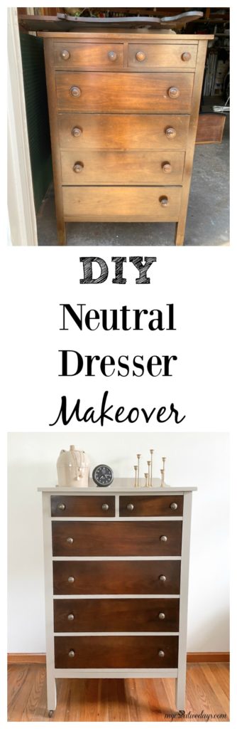This DIY Neutral Dresser Makeover was done easily with some paint, a product that will make wood beautiful again and some new hardware!