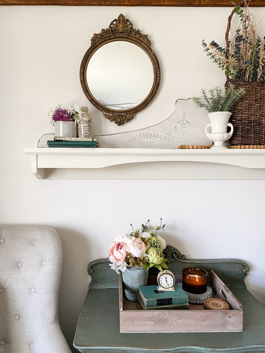 This Upcycled Mantel Shelf took a thrifted piece that was a part of a dresser and turned it into decor pieces to be used for years to come.