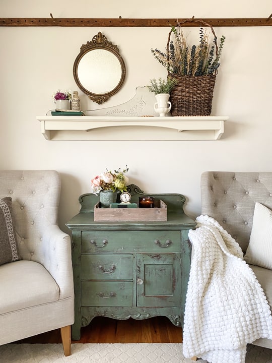 This Upcycled Mantel Shelf took a thrifted piece that was a part of a dresser and turned it into decor pieces to be used for years to come.