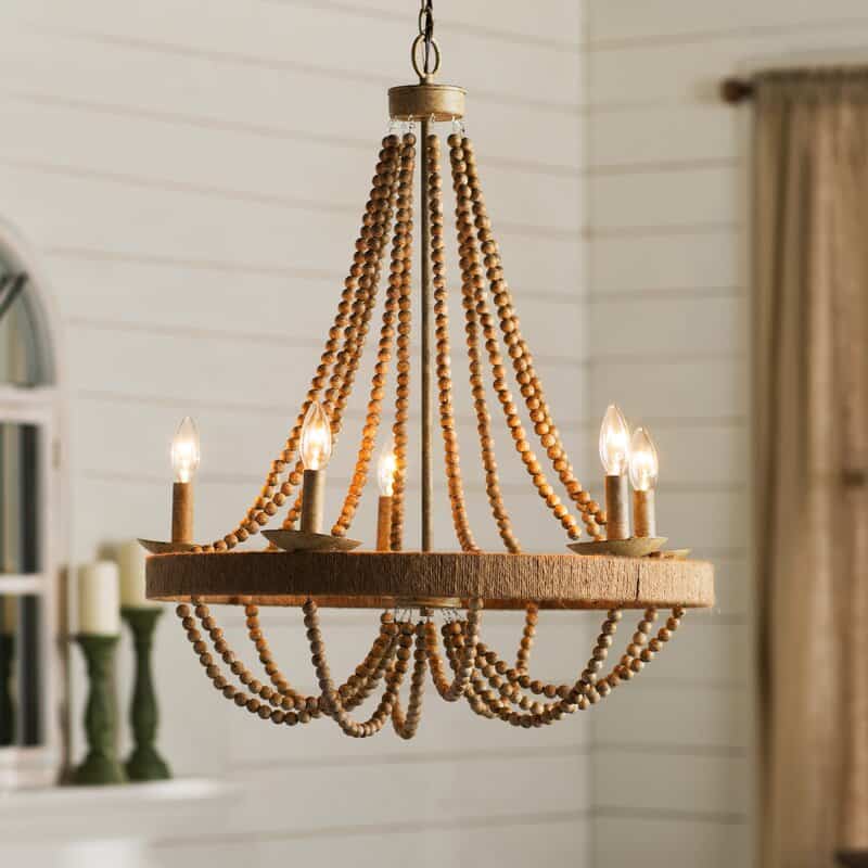 wood bead chandelier