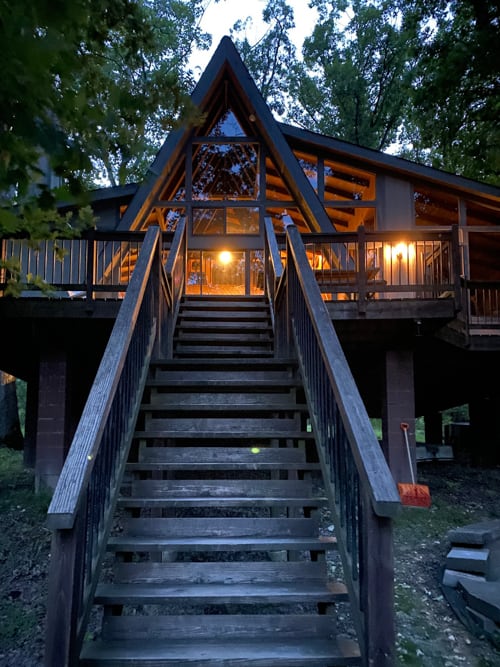 cabin at night