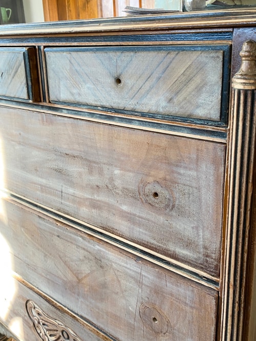 side view of sanded dresser
