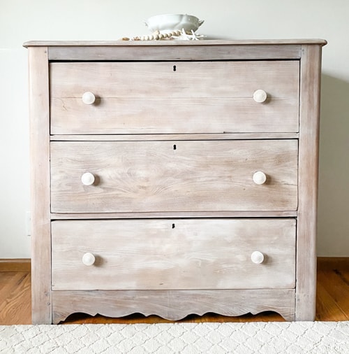 This bleached wood dresser makeover is a good way to make an older dresser lighter and brighter through an easy, 3 step technique.