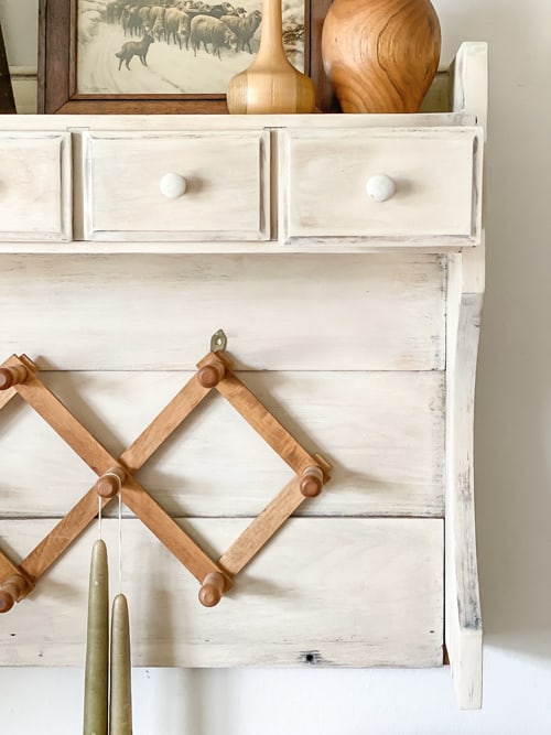 After stripping the orange patina and lightening the wood with an easy technique, this DIY wood wall organizer is now functional and pretty.