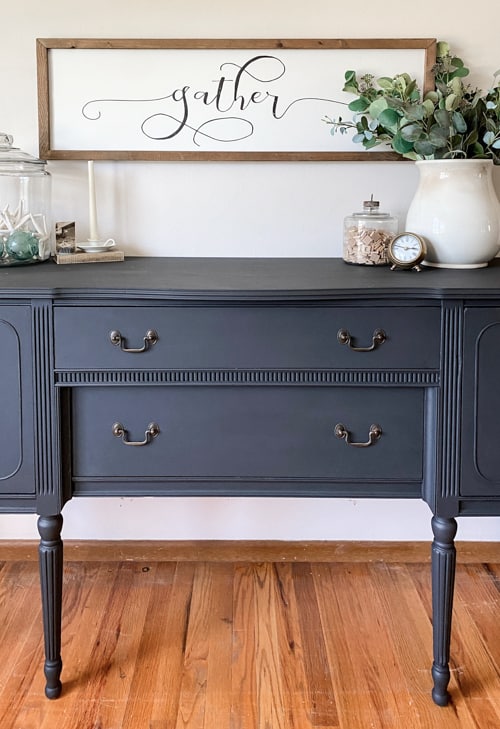 This Painted Black Buffet Makeover really made this thrift store buffet more regal and stunning with the combination of black and brass.