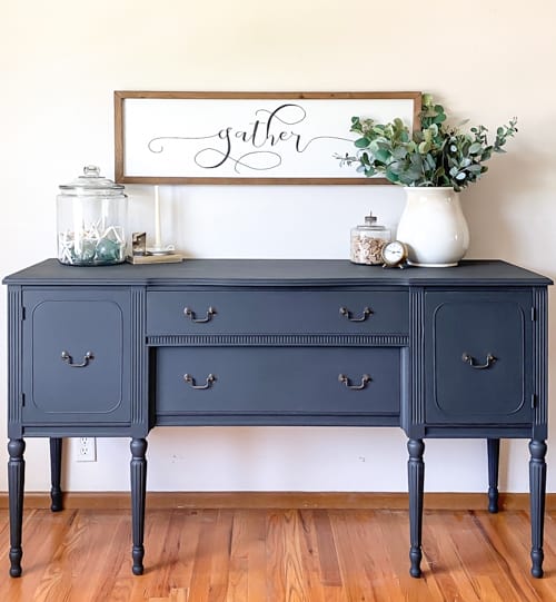 This Painted Black Buffet Makeover really made this thrift store buffet more regal and stunning with the combination of black and brass.