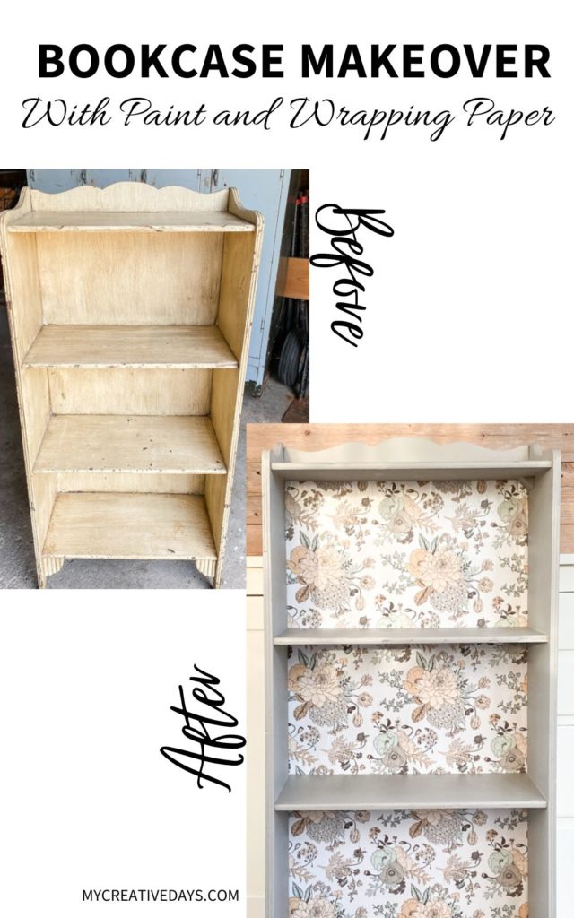 This vintage bookcase makeover used stripper, paint, and wrapping paper to update it and make it beautiful and functional for years to come. 