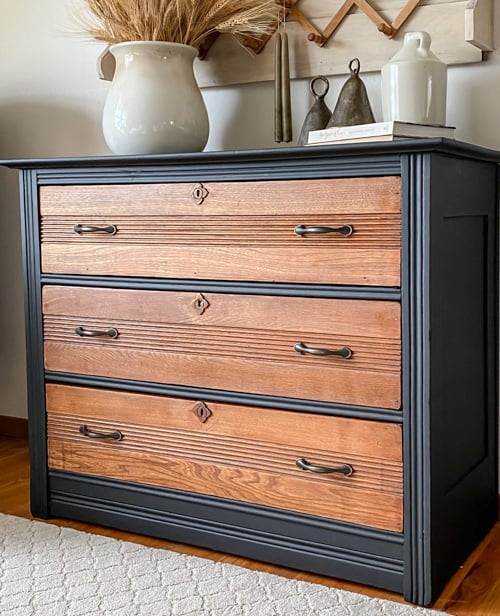 This DIY Eastlake Dresser Makeover started with fixing the drawer and was finished with some paint, Restor-A-Finish, and some new hardware!