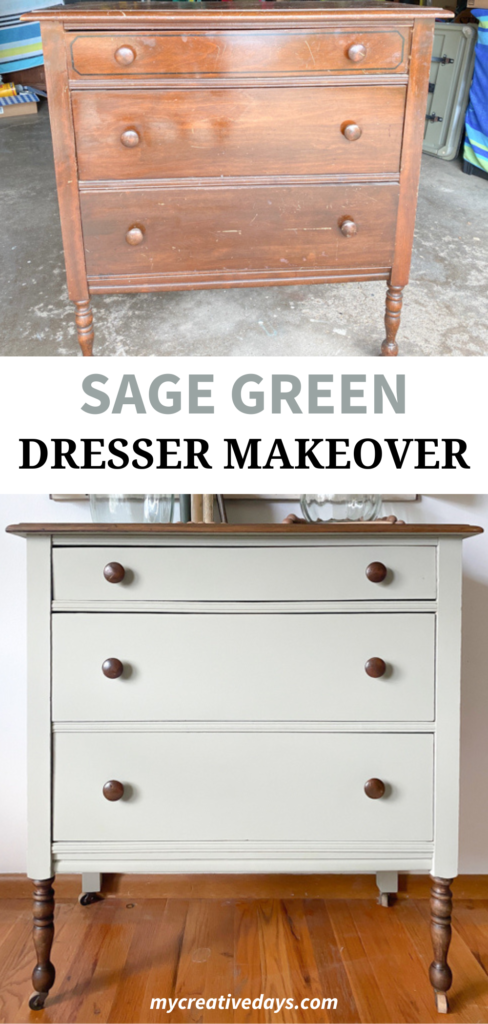 This sage green dresser makeover was made possible with a beautiful paint color and gel stain that turned it into a stunning piece again.