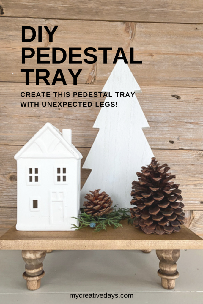Pedestal trays are great to use all around the house. This DIY Pedestal Tray is so easy to make and uses something unexpected for the legs!