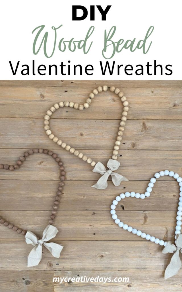 Looking for easy ways to decorate for Valentine's Day? These Wood Bead Valentine Wreaths turn dollar store items into 3 pretty wreaths.