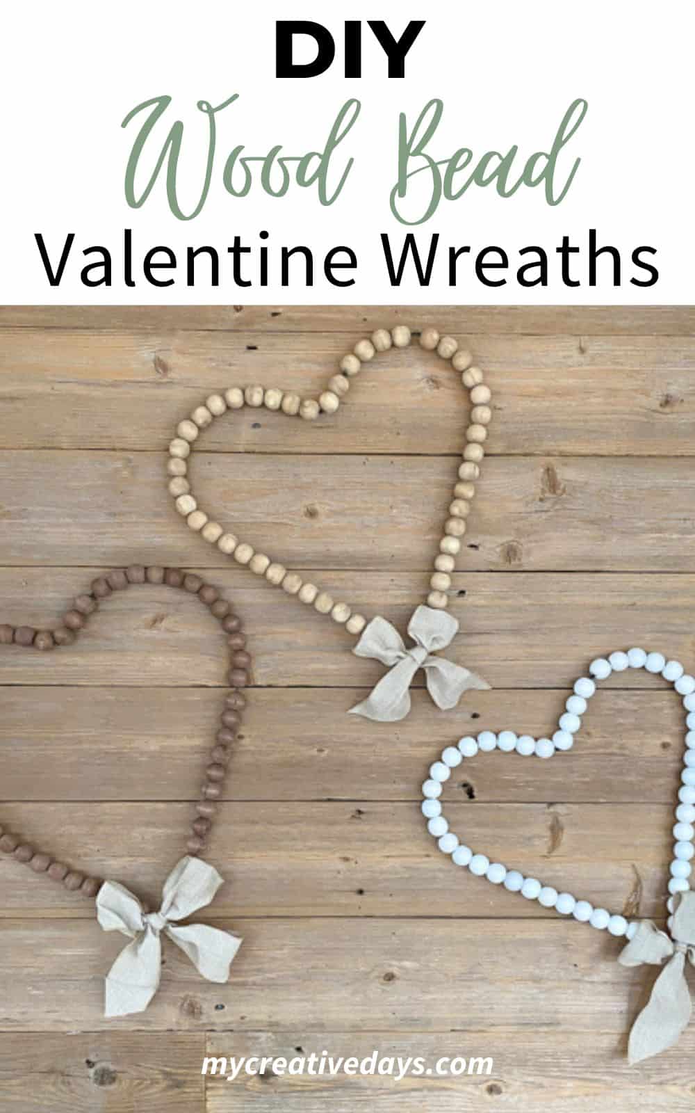 Looking for easy ways to decorate for Valentine's Day? These DIY Wood Bead Valentine Wreaths turn dollar store items into 3 pretty wreaths.