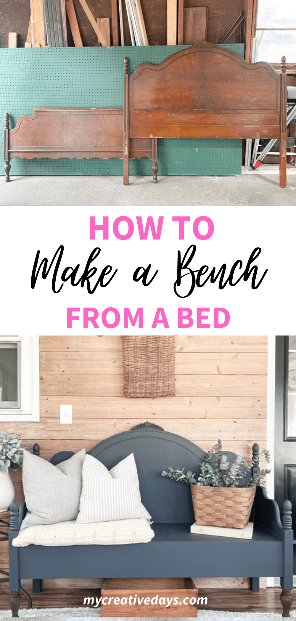 HOW TO MAKE A BENCH FROM A BED - My Creative Days