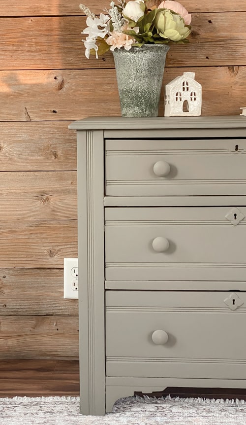 This olive green dresser makeover will show you how easy it is to transform an old piece of furniture with all-in-one paint and a sander.
