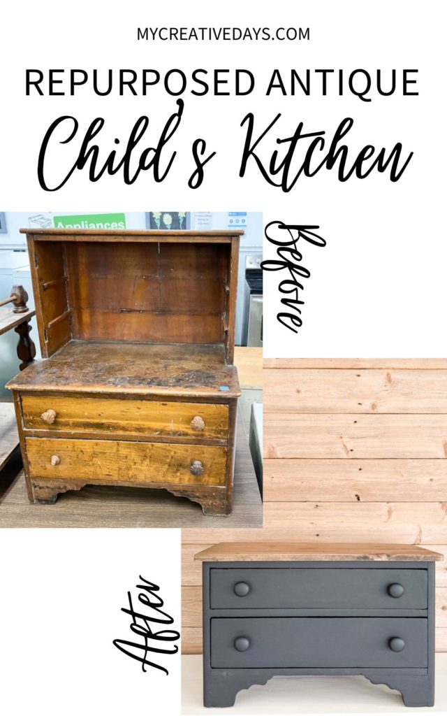 This Repurposed Antique Child's Kitchen takes a broken piece intended for kids and turns it into a new and updated piece with many uses!
