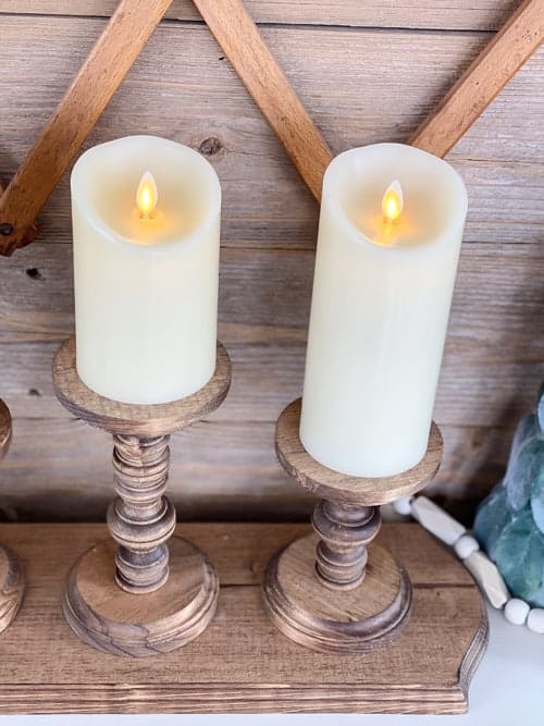 This DIY pillar candle holder is a great way to display your flameless pillar candles with just a few supplies from your local craft stores. 