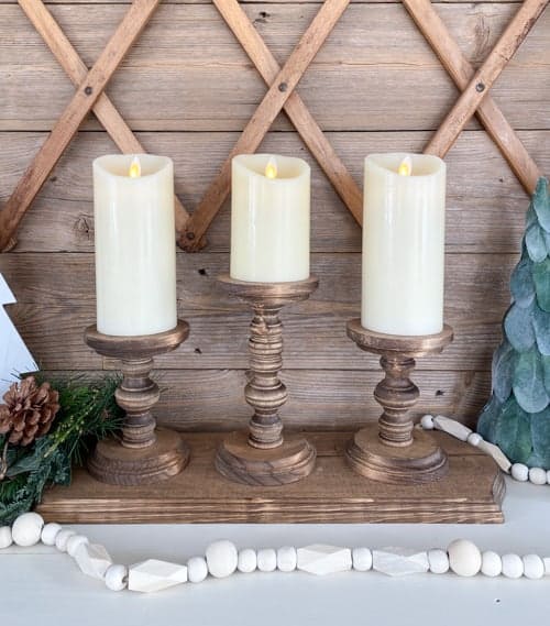 This DIY pillar candle holder is a great way to display your flameless pillar candles with just a few supplies from your local craft stores. 