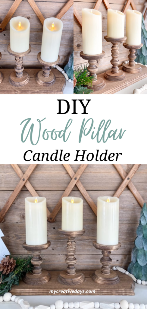 This DIY pillar candle holder is a great way to display your flameless pillar candles with just a few supplies from your local craft stores. 