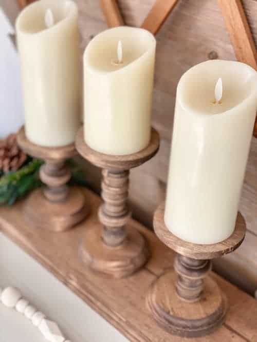 This DIY pillar candle holder is a great way to display your flameless pillar candles with just a few supplies from your local craft stores. 