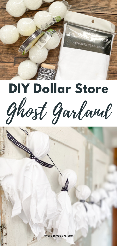 This DIY Dollar Store Ghost Garland is an easy and inexpensive project that will bring some spooky Halloween flair to your party or decor.