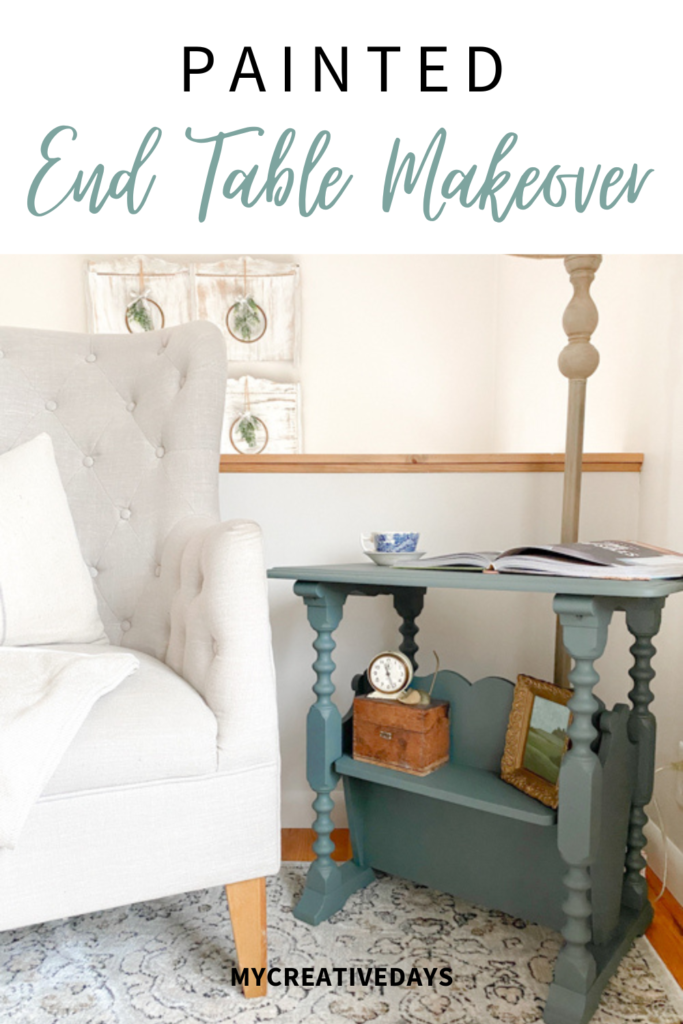 This DIY painted end table makeover is a step-by-step tutorial showing how to clean, and remove loose veneer, sand, and paint to get a beautiful piece.