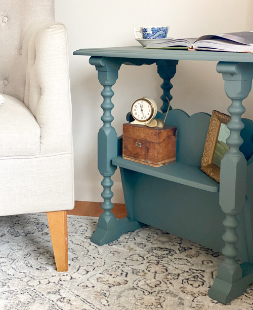 This DIY painted end table makeover is a step-by-step tutorial showing how to clean, and remove loose veneer, sand, and paint to get a beautiful piece.