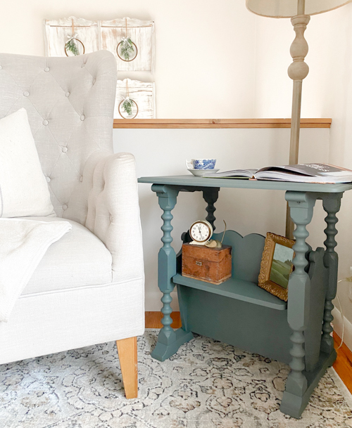 This DIY painted end table makeover is a step-by-step tutorial showing how to clean, and remove loose veneer, sand, and paint to get a beautiful piece.