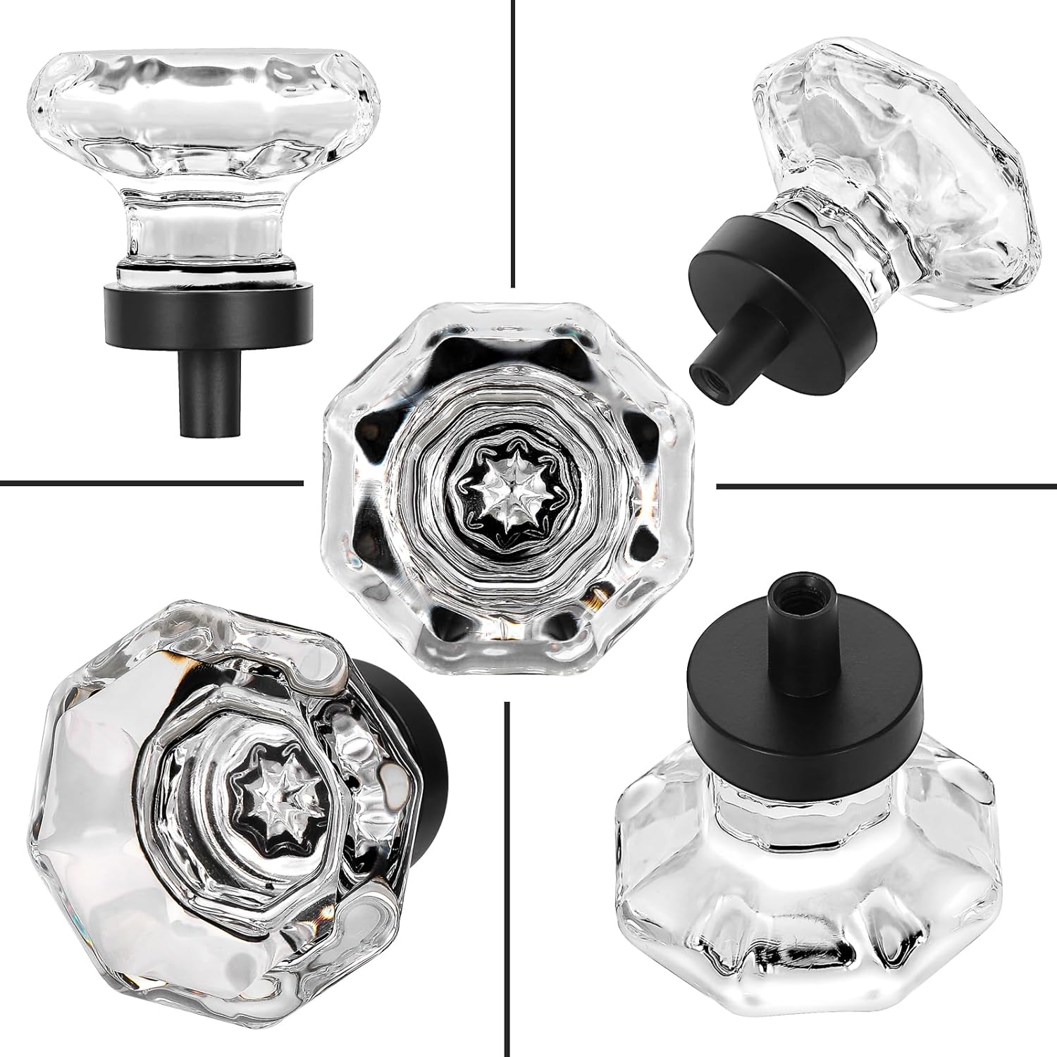 thumbnail interactive-video image 1 of Vintage Hexagonal Glass Knob – Farmhouse Style For Cabinets & Drawers, Polished Finish, Single 1 of 5