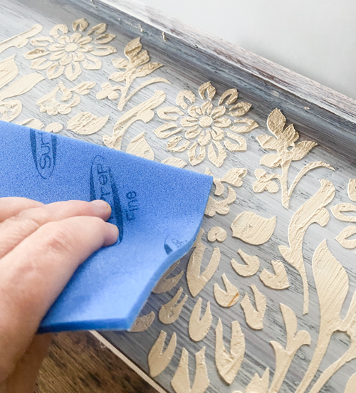 Raised Stencil Dresser Makeover using Durham’s Rock Hard Water Putty for texture. See how a plain 3-drawer chest gets a stunning transformation!