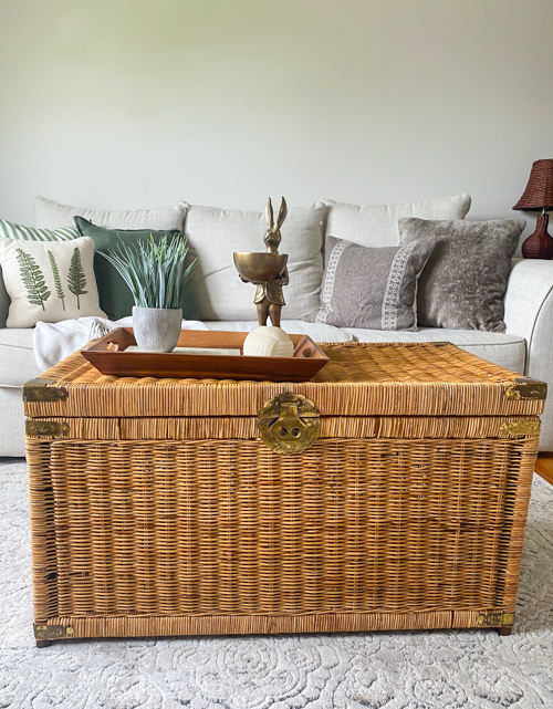 Give an old piece new life with this vintage wicker trunk makeover with one product! See the easy transformation using just one affordable, game-changing tool.
