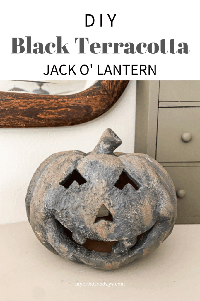 Create a DIY Black Terracotta Jack O’ Lantern Pottery Barn dupe for a fraction of the cost. Easy thrift flip tutorial with supplies and video tutorial.