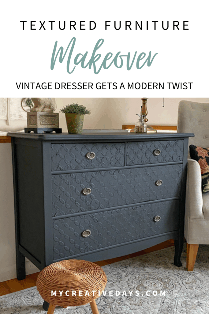 Give a dated piece new life with this Textured Furniture Makeover! Learn how to modernize a vintage dresser using a simple raised stencil technique.