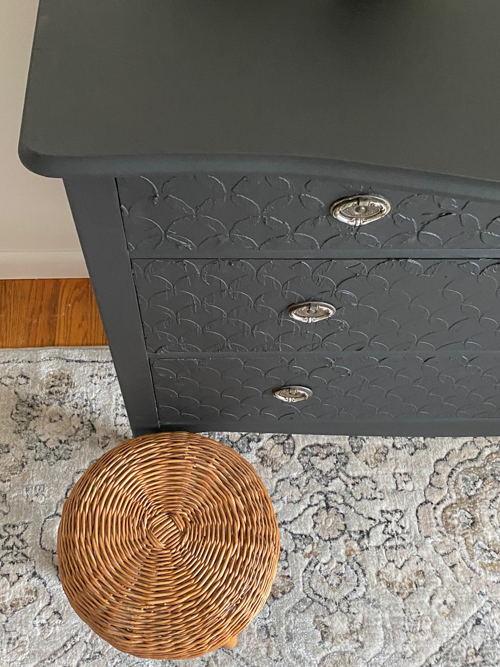 Give a dated piece new life with this Textured Furniture Makeover! Learn how to modernize a vintage dresser using a simple raised stencil technique.