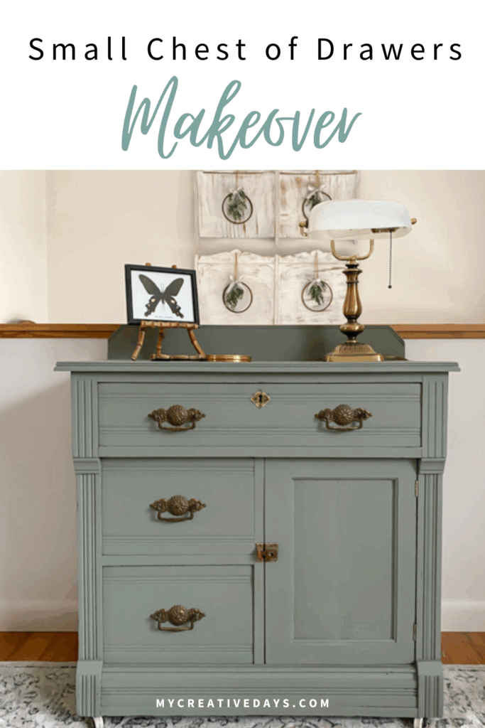 Easy Small Chest Of Drawers Makeover with supply list and tutorial. See how I transformed a Goodwill find with paint, same hardware, and a quick refresh.