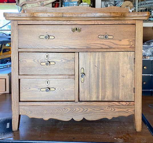 Transform a dated thrift store find with this easy thrifted small chest of drawers makeover using paint, new hardware, and simple DIY steps.