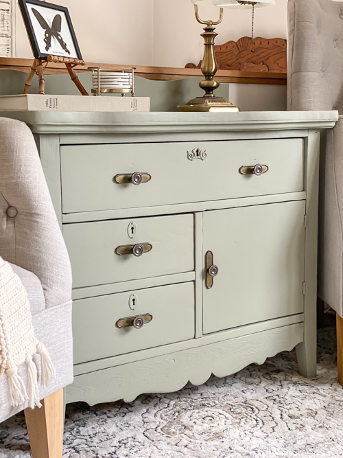 Transform a dated thrift store find with this easy thrifted small chest of drawers makeover using paint, new hardware, and simple DIY steps.