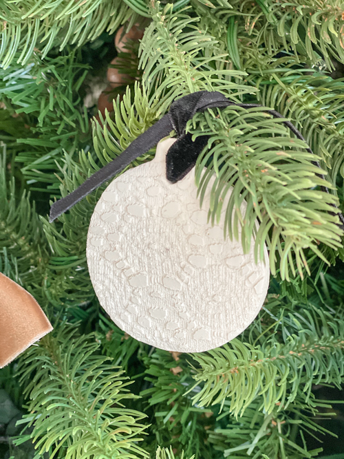 DIY Lace Christmas Ornaments made with air-dry clay, lace, and simple tools. Easy, elegant, and customizable holiday decorations for your tree.