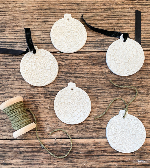 DIY Lace Christmas Ornaments made with air-dry clay, lace, and simple tools. Easy, elegant, and customizable holiday decorations for your tree.