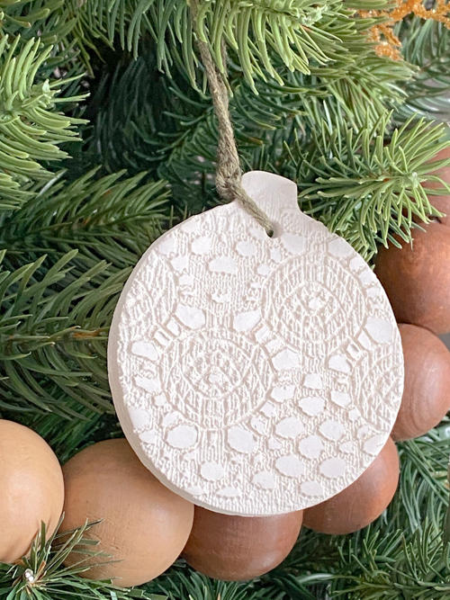 DIY Lace Christmas Ornaments made with air-dry clay, lace, and simple tools. Easy, elegant, and customizable holiday decorations for your tree.