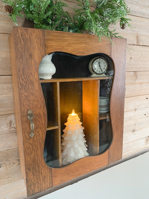 Vintage Wall Cabinet Makeover that shows how a simple back-panel update can refresh the piece while keeping all the original charm and patina.