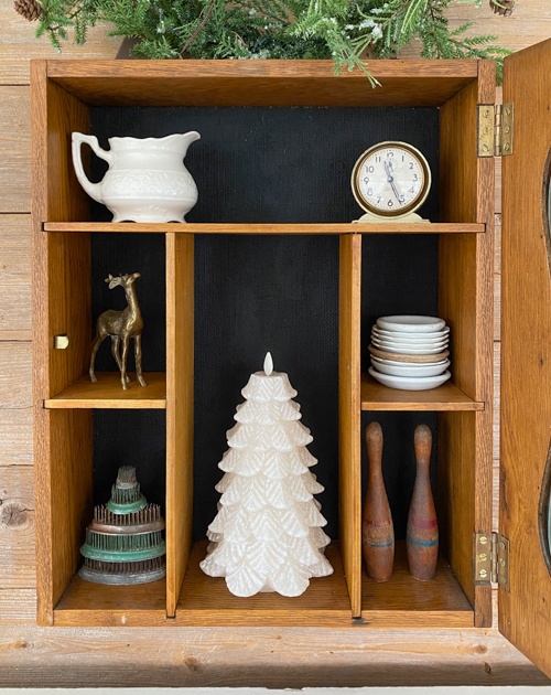 Vintage Wall Cabinet Makeover that shows how a simple back-panel update can refresh the piece while keeping all the original charm and patina.