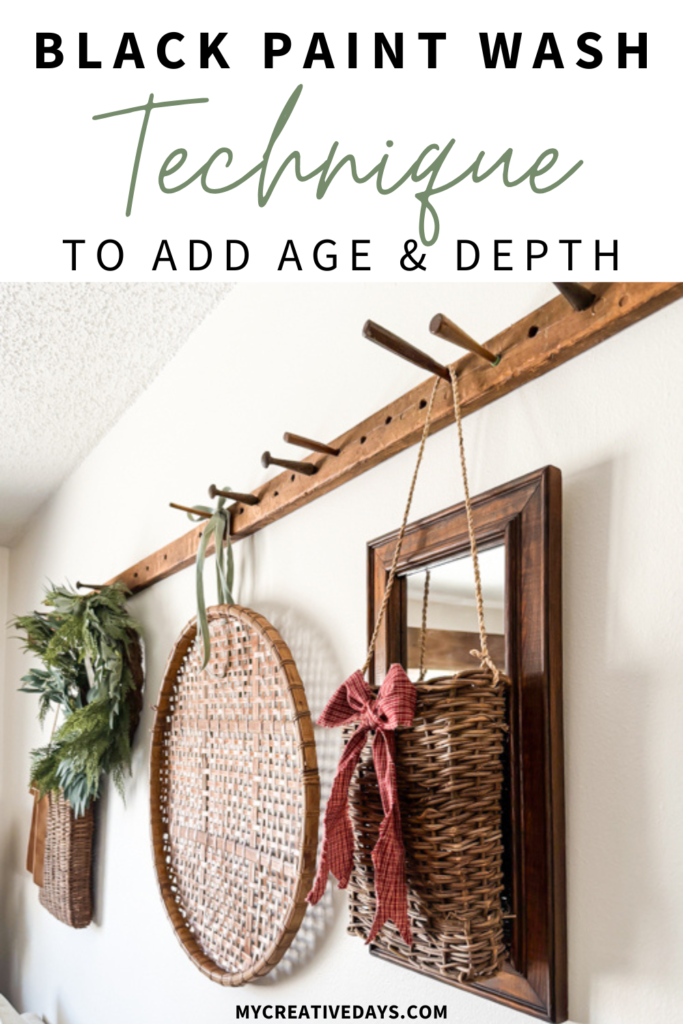 This Black Paint Wash Technique adds age and charm to a thrifted mirror. An easy DIY paint wash that highlights wood grain and character.