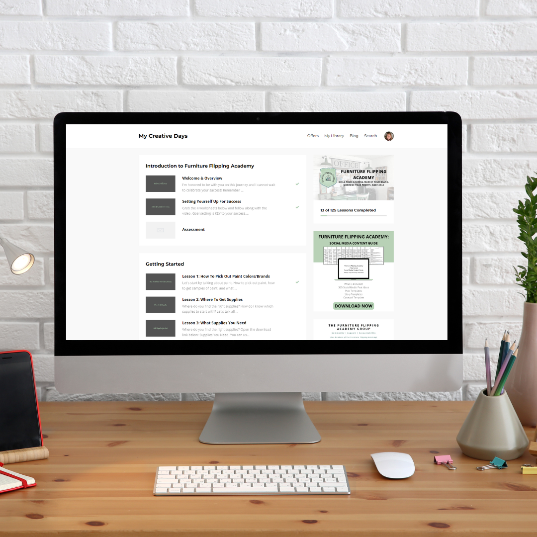 Furniture Flipping for Beginners: Get instant access to the Academy, lifetime resources, and everything you need to start flipping with confidence.