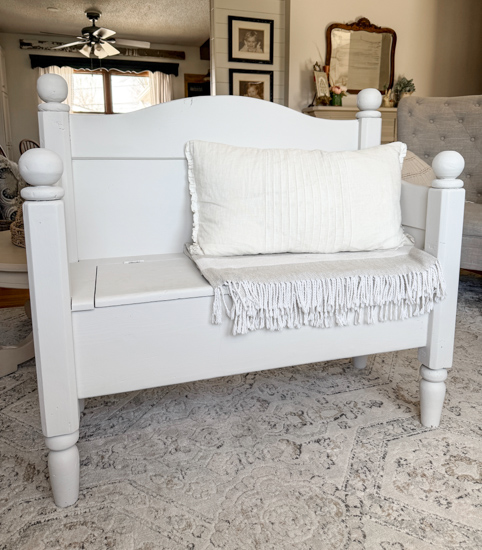 This bench makeover with durable paint shows how to fix a worn painted bench that didn’t hold up. See how I repainted it for a long-lasting finish.